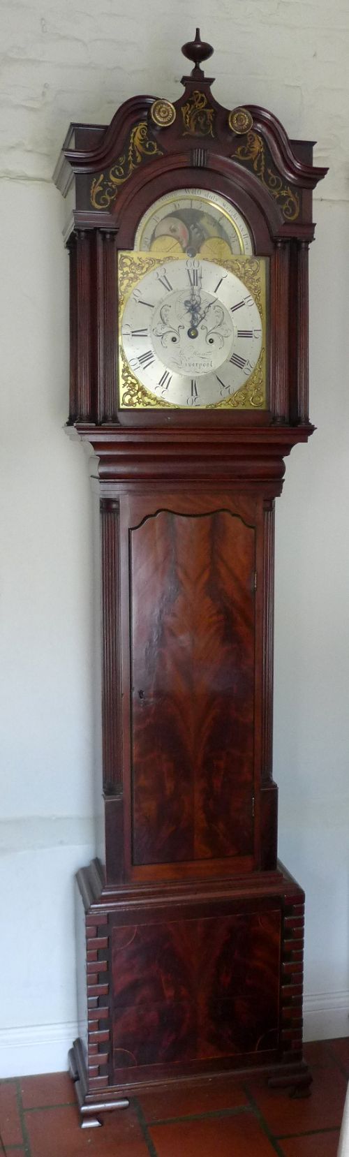 18th Cent Mahogany Moon Dial Long Case Grandfather Clock