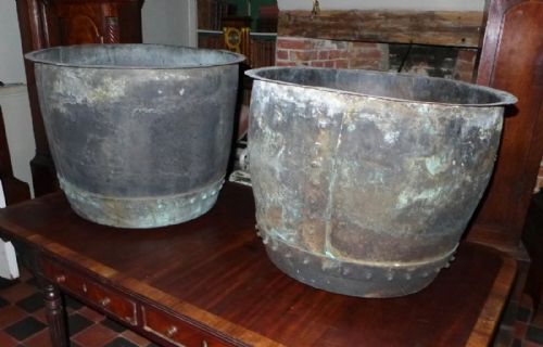 fig 1. Two Similar Large Coppers / Garden Urns