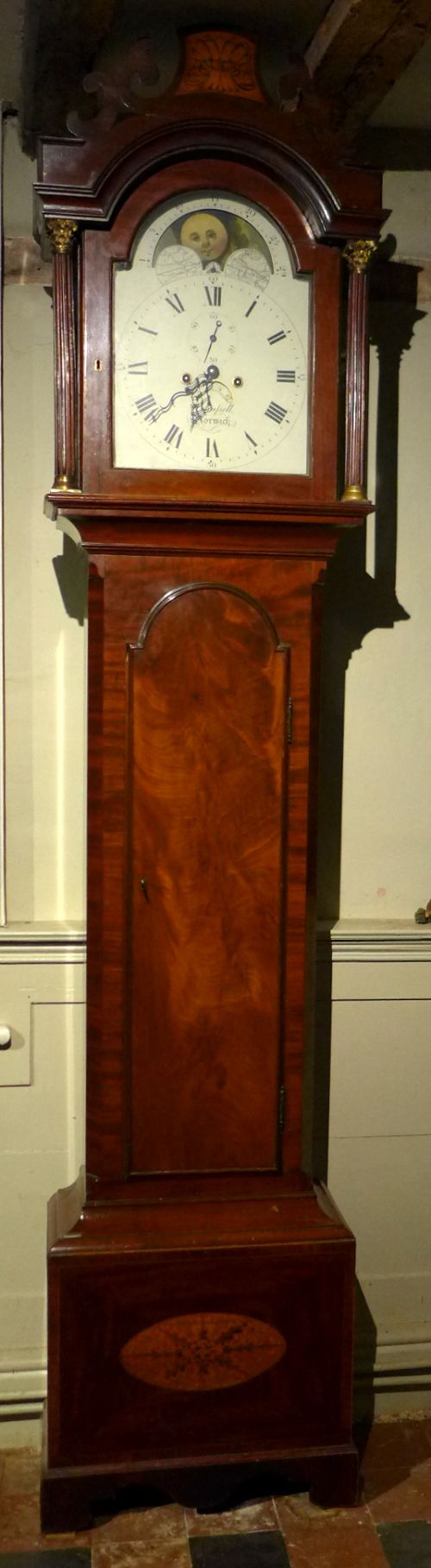 Early 19th Cent Mahogany Moon Dial Long Case Clock