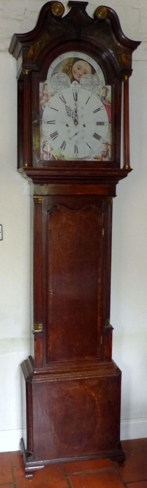 Geo III Oak & Mahogany Moon Phase Longcase Clock