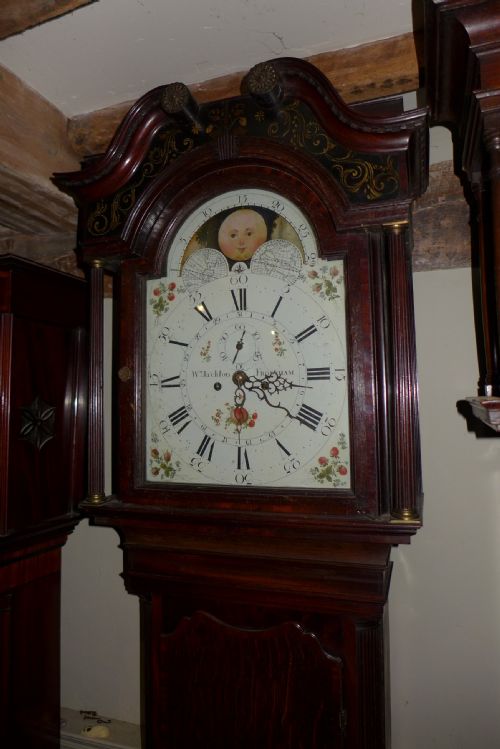 fig 1. Geo III Oak 8 Day Longcase Clock With Moon Dial