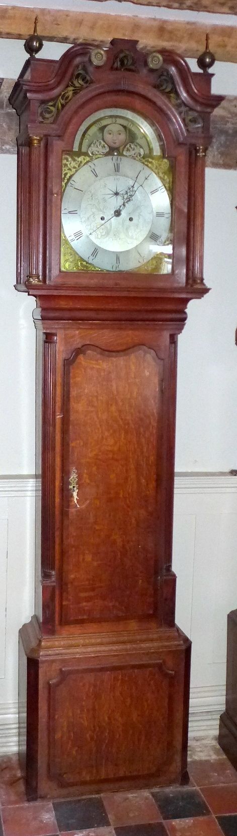 18th Cent Oak & Mahogany Moon Dial Long Case / Grandfather Longcase Clock
