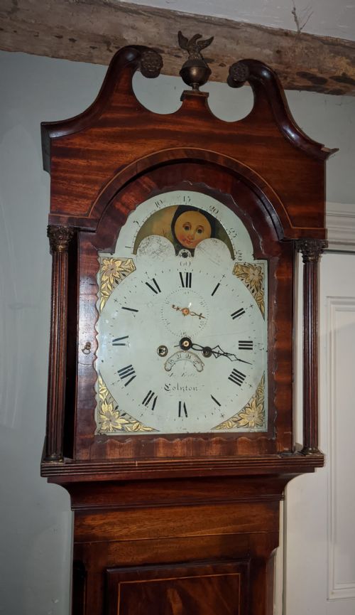 fig 1. Early 19th Cent Mahogany Moon Dial Long case Clock