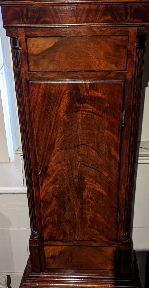 fig 1. 19th Cent Mahogany Moon Dial Long Case Grandfather Longcase Clock