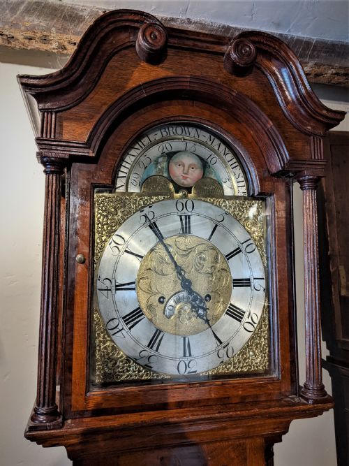 fig 1. 18th Cent 8 Day Moon Dial Long Case Longcase Grandfather Clock