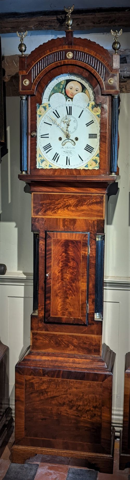 19th Cent Mahogany Moon Dial Long Case Longcase Grandfather Clock