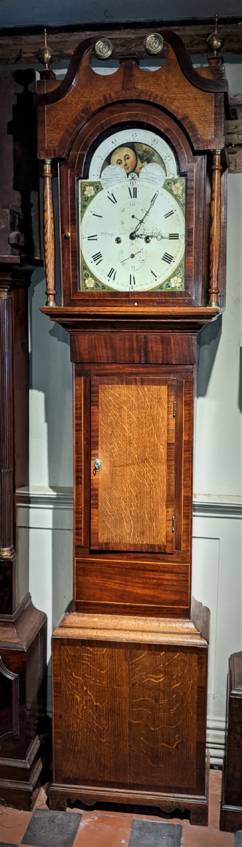 19th Cent Oak 8 Day Moon Dial Longcase Clock