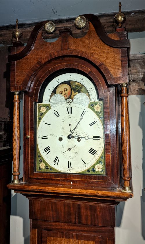 fig 1. 19th Cent Oak 8 Day Moon Dial Longcase Clock