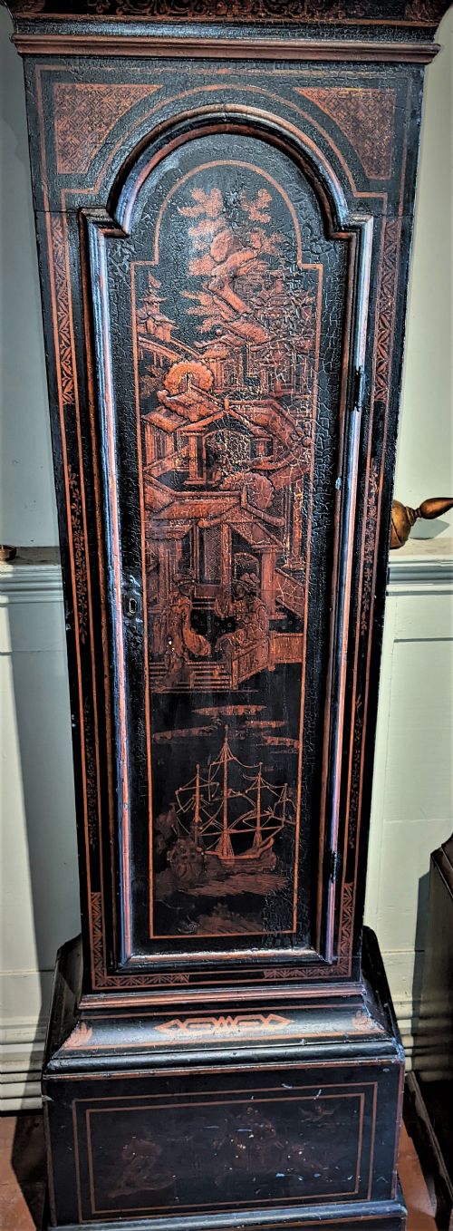 fig 1. 18th Cent Black Lacquer Longcase Grandfather Clock