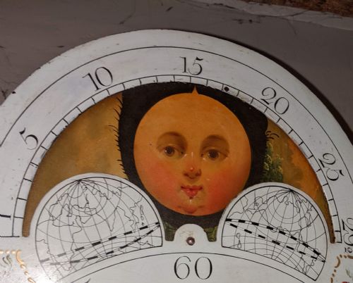 fig 1. Geo III Mahogany Moon Phase Moon Dial Longcase Long Case Grandfather Clock