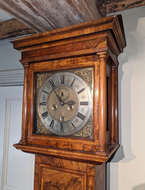fig 1. Early 18th C walnut Longcase, Long Case Grandfather clock