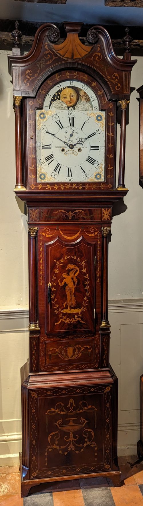 Geo III Mahogany Moon Dial Longcase Long Case Grandfather Clock