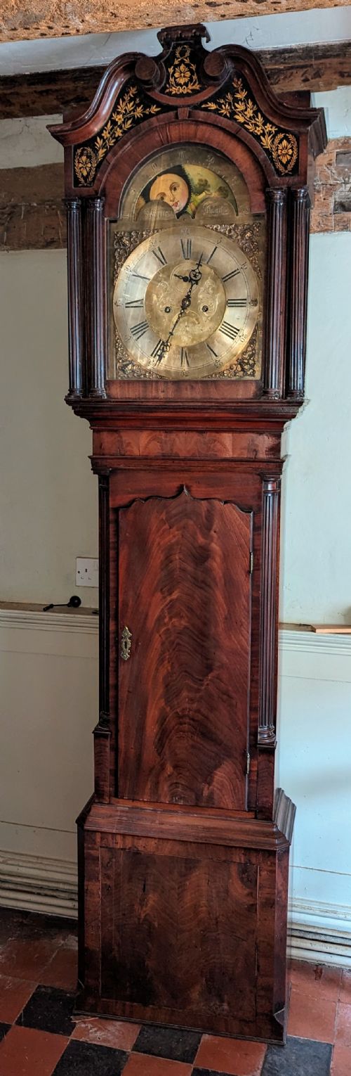 19th Cent Mahogany Moon Dial Longcase Long Case Grandfather Clock