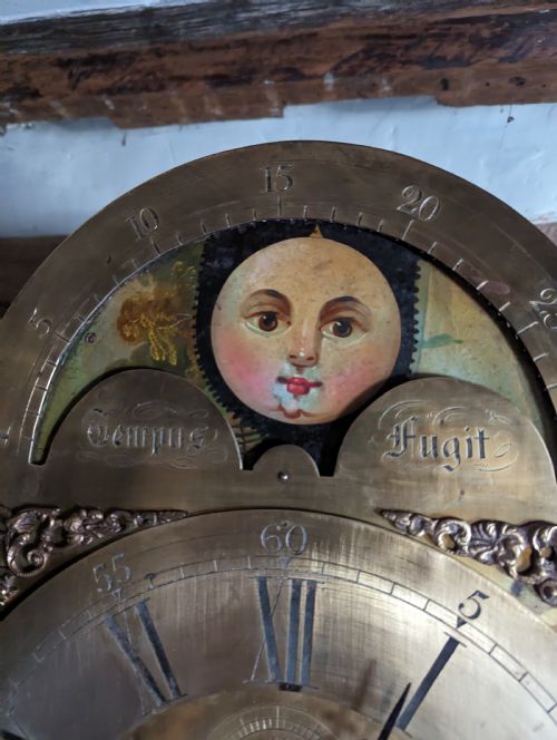 fig 1. 19th Cent Mahogany Moon Dial Longcase Long Case Grandfather Clock