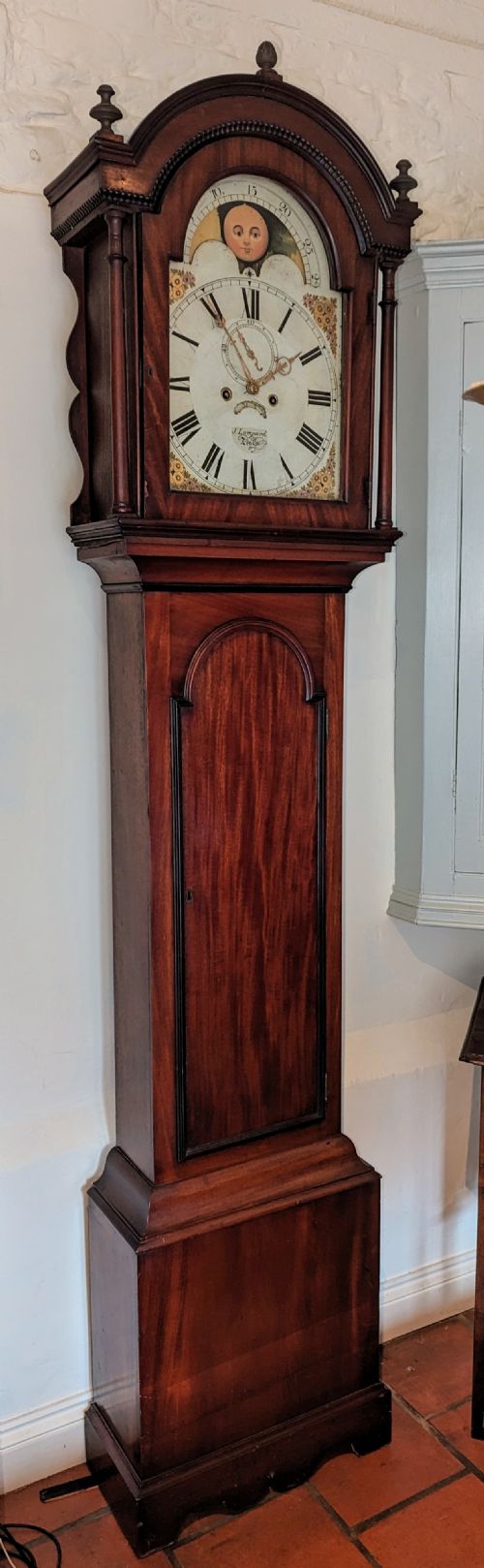 19th Cent Moon Dial Longcase Long Case Grandfather Clock