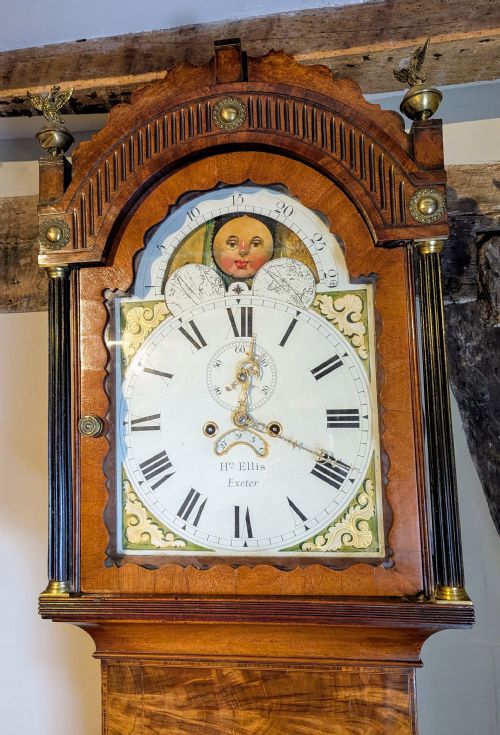 fig 1. 19th C Moon Dial Longcase Long Case Grandfather Clock