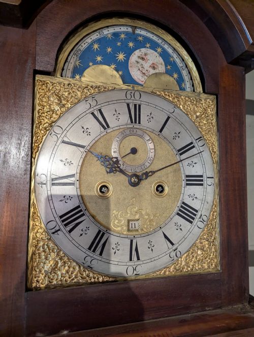 fig 1. 18th Cent Mahogany Moon Dial Longcase Long Case Grandfather Clock