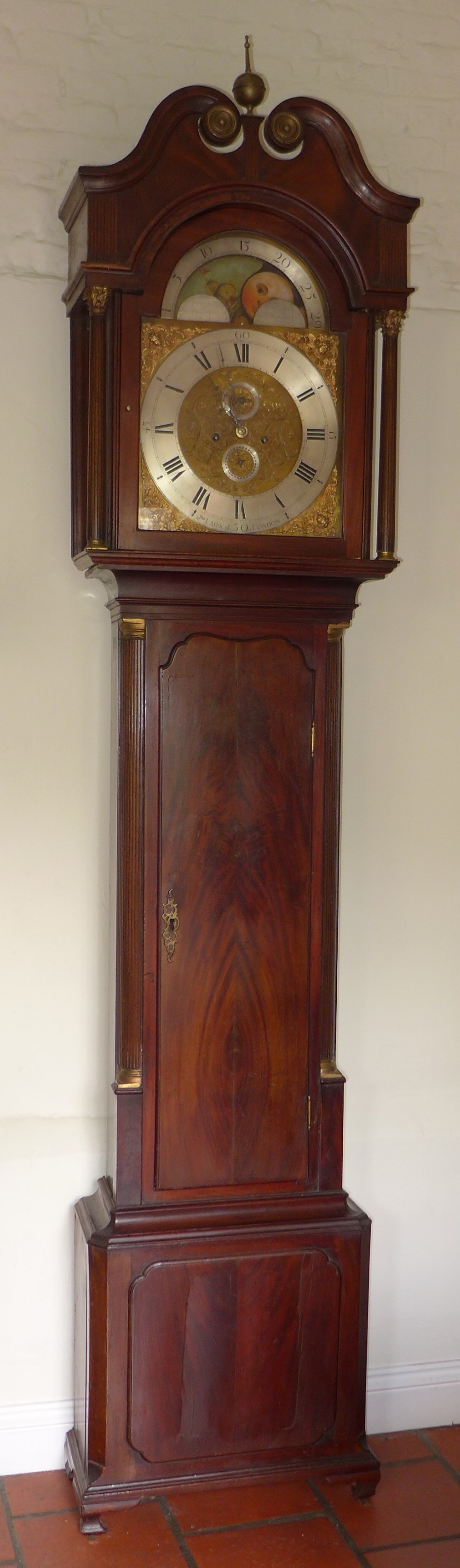 18th Cent Mahogany Moondial Longcase Clock