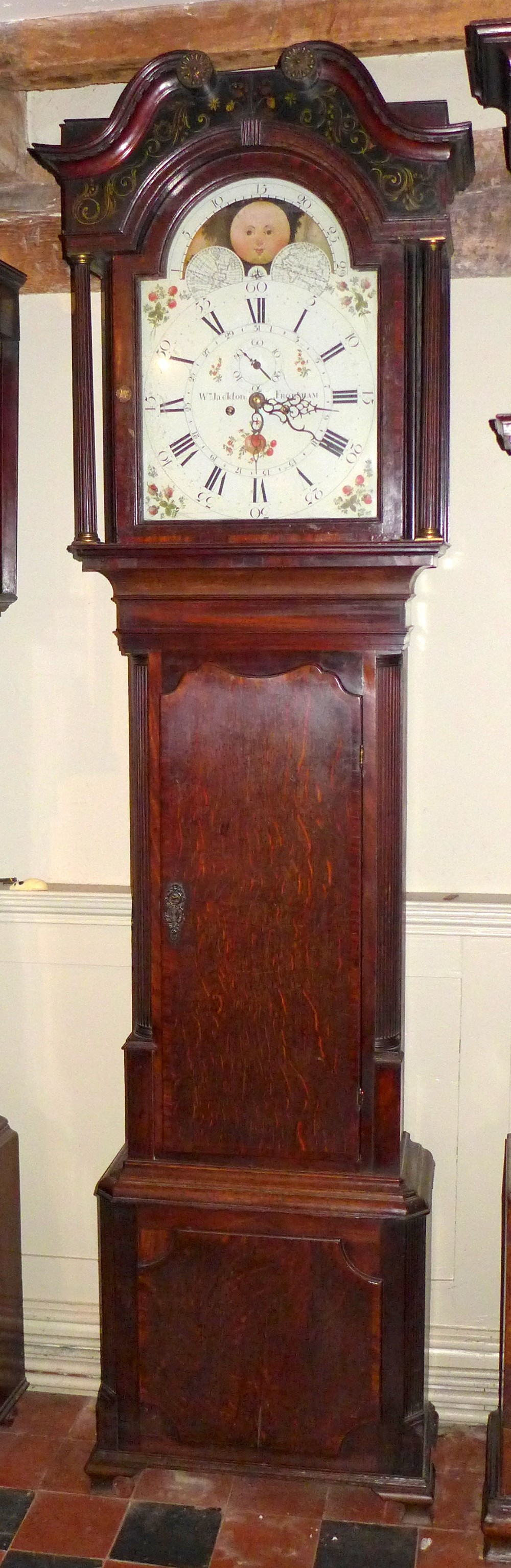 Geo III Oak 8 Day Longcase Clock With Moon Dial