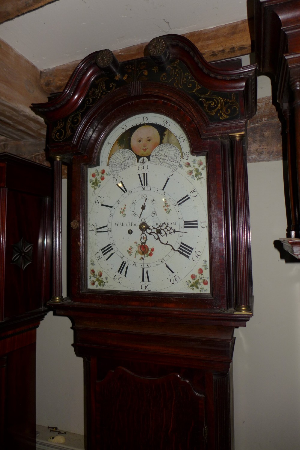 Geo III Oak 8 Day Longcase Clock With Moon Dial View II