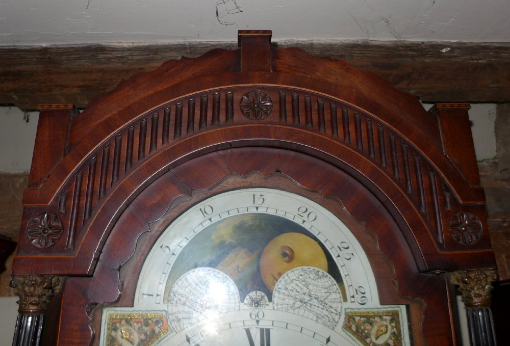 Early 19th Cent 8 Day Mahogany Moon Dial Longcase Clock View IV