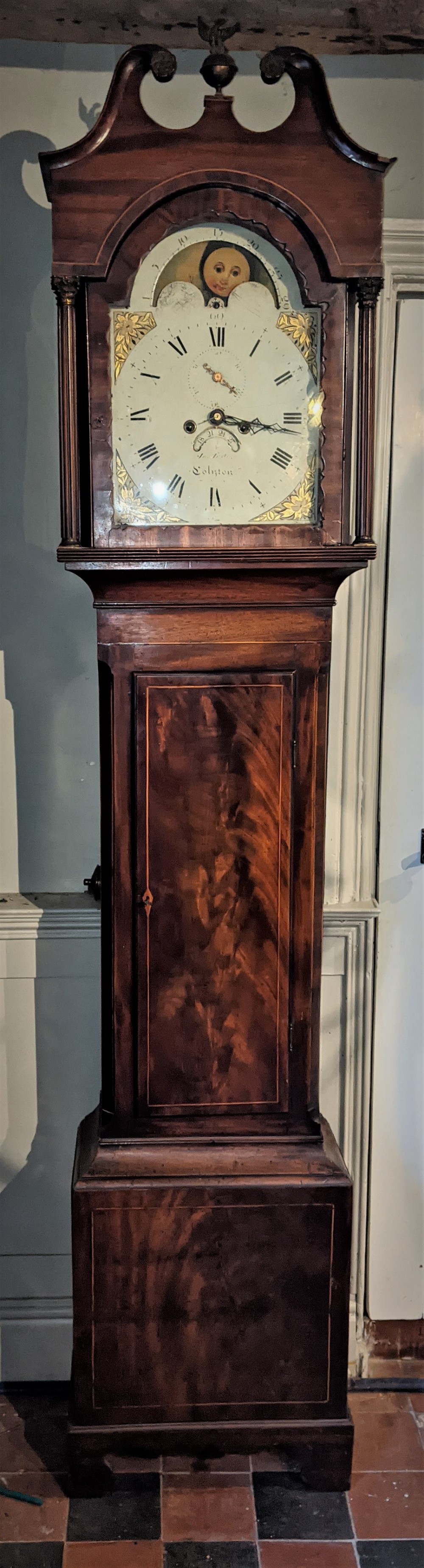 Early 19th Cent Mahogany Moon Dial Long case Clock