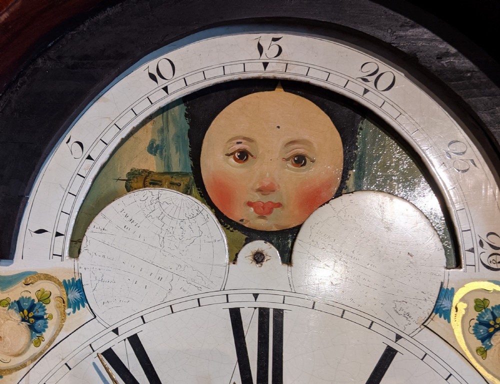 19th Cent Mahogany Moon Dial Long Case Longcase Grandfather Clock View VI