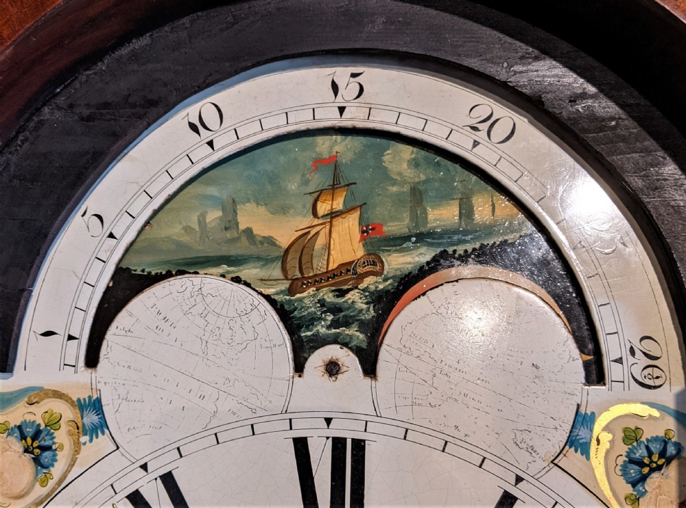 19th Cent Mahogany Moon Dial Long Case Longcase Grandfather Clock View VII