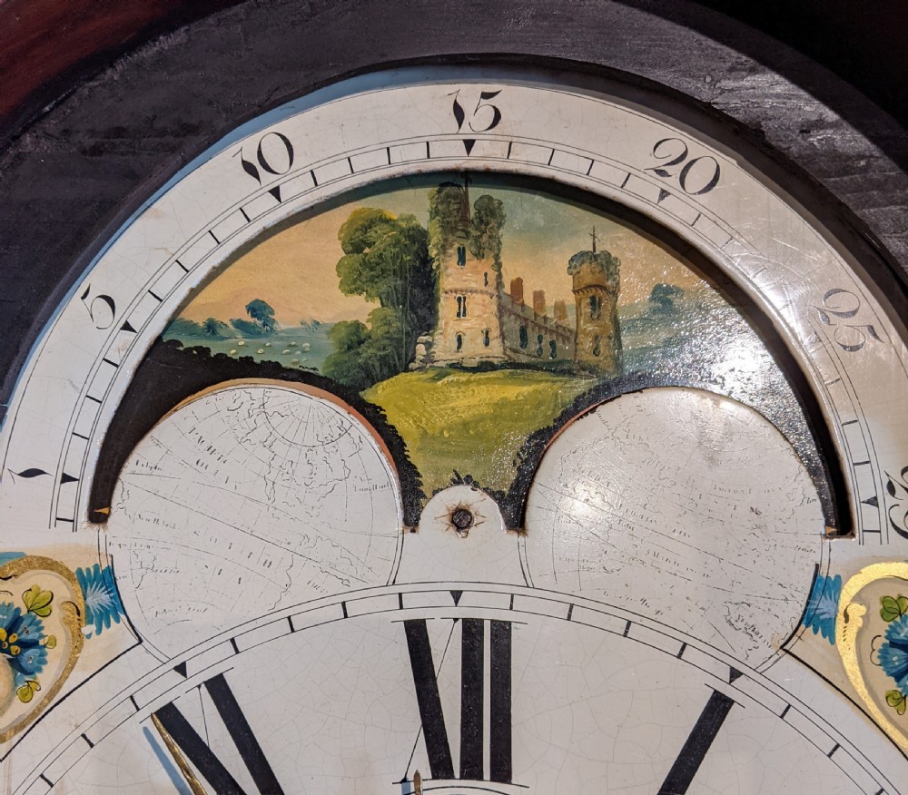 19th Cent Mahogany Moon Dial Long Case Longcase Grandfather Clock View VIII
