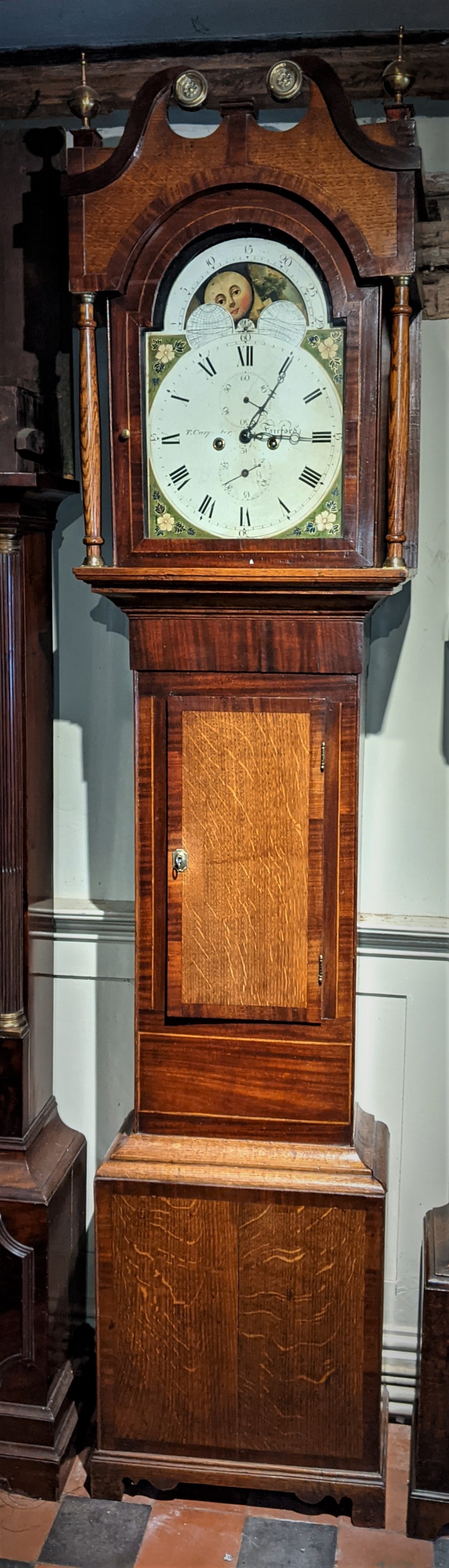 19th Cent Oak 8 Day Moon Dial Longcase Clock