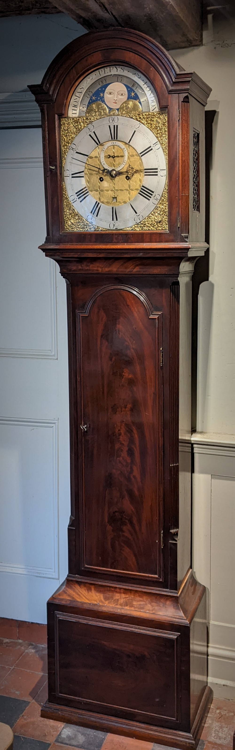 18th Cent Mahogany London Moon Dial Long Case Longcase Grandfather Clock
