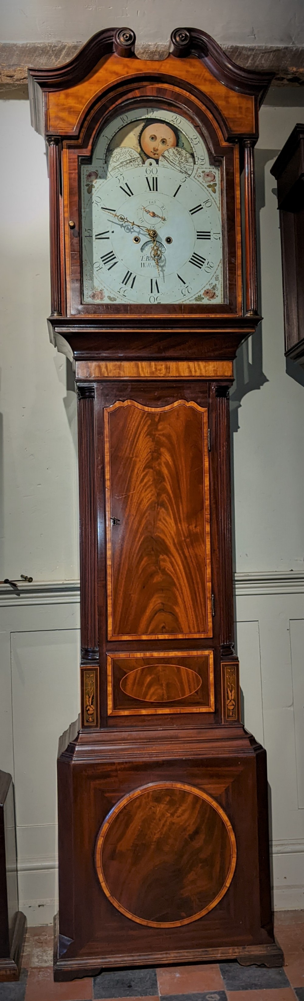 Geo III Mahogany Moon Dial Longcase Long Case Grandfather Clock
