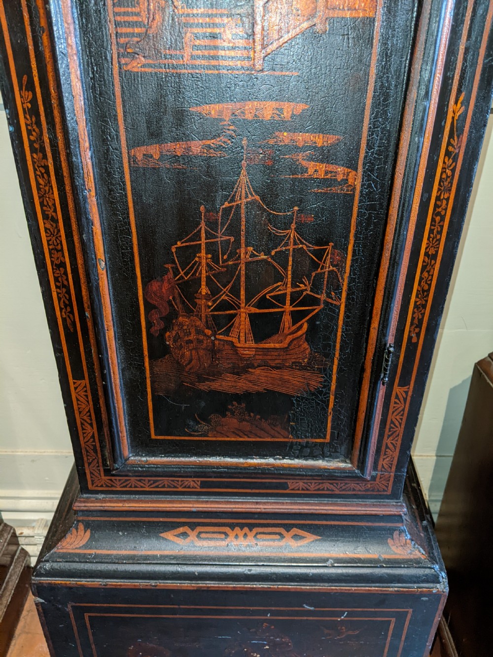 18th Cent Black Lacquer Longcase Grandfather Clock View III
