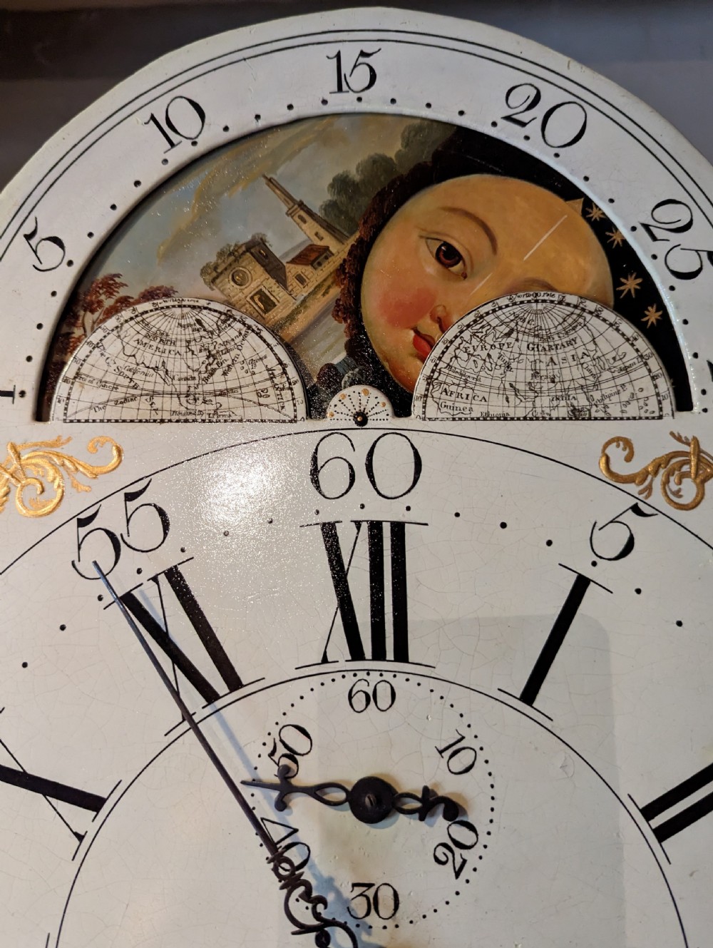 Geo III Mahogany Moon Dial Longcase Long Case Grandfather Clock View IV