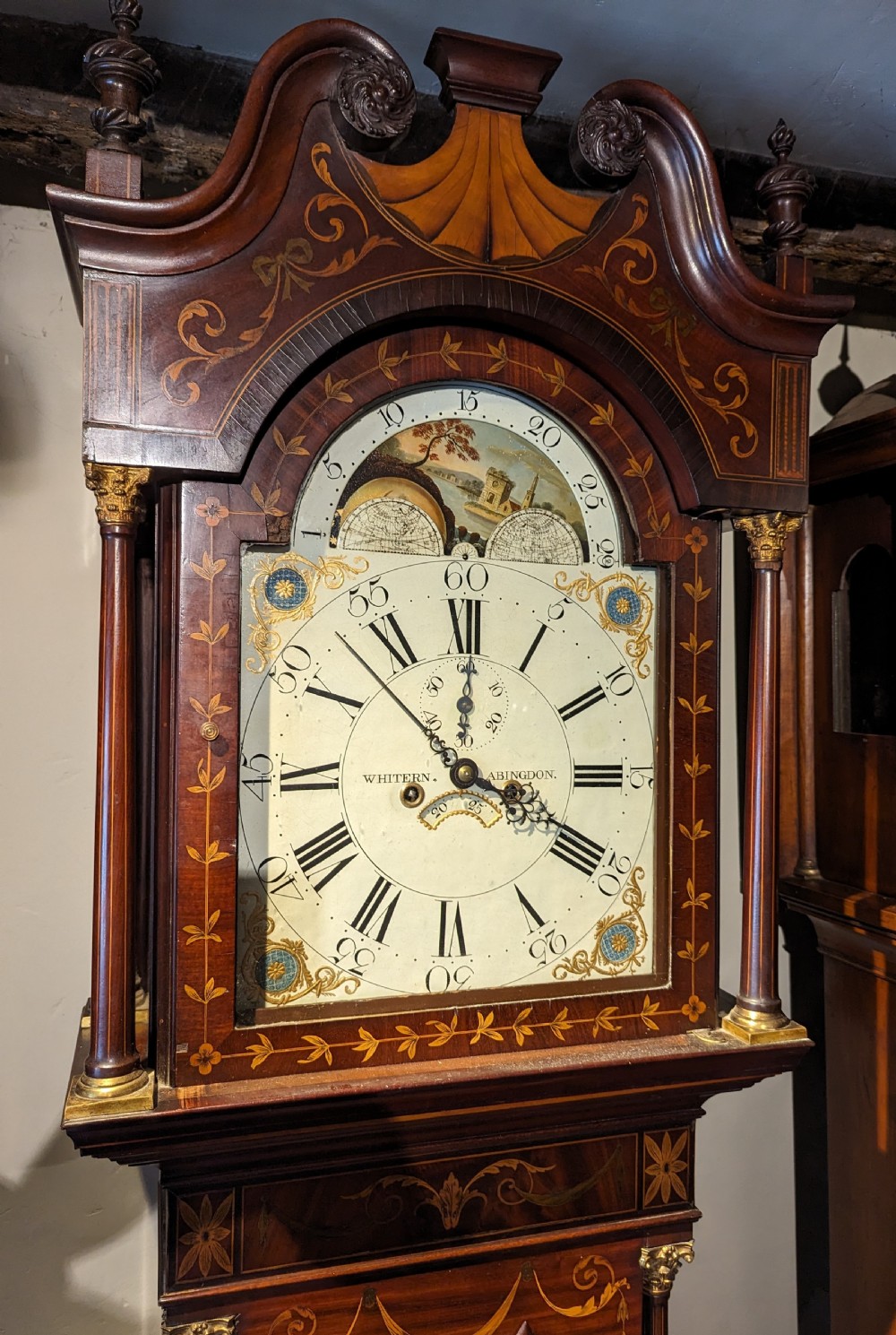 Geo III Mahogany Moon Dial Longcase Long Case Grandfather Clock View XII