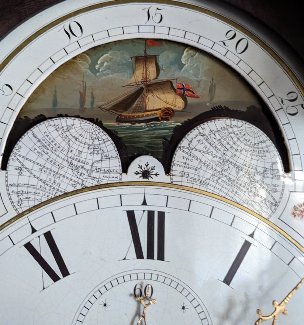 Early 19th C Moon Dial Longcase Long Case Grandfather Clock View V