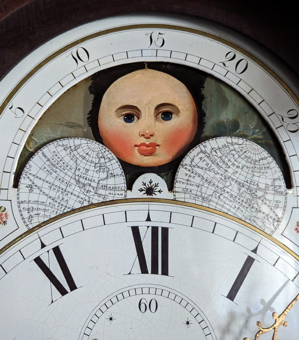 Early 19th C Moon Dial Longcase Long Case Grandfather Clock View VI