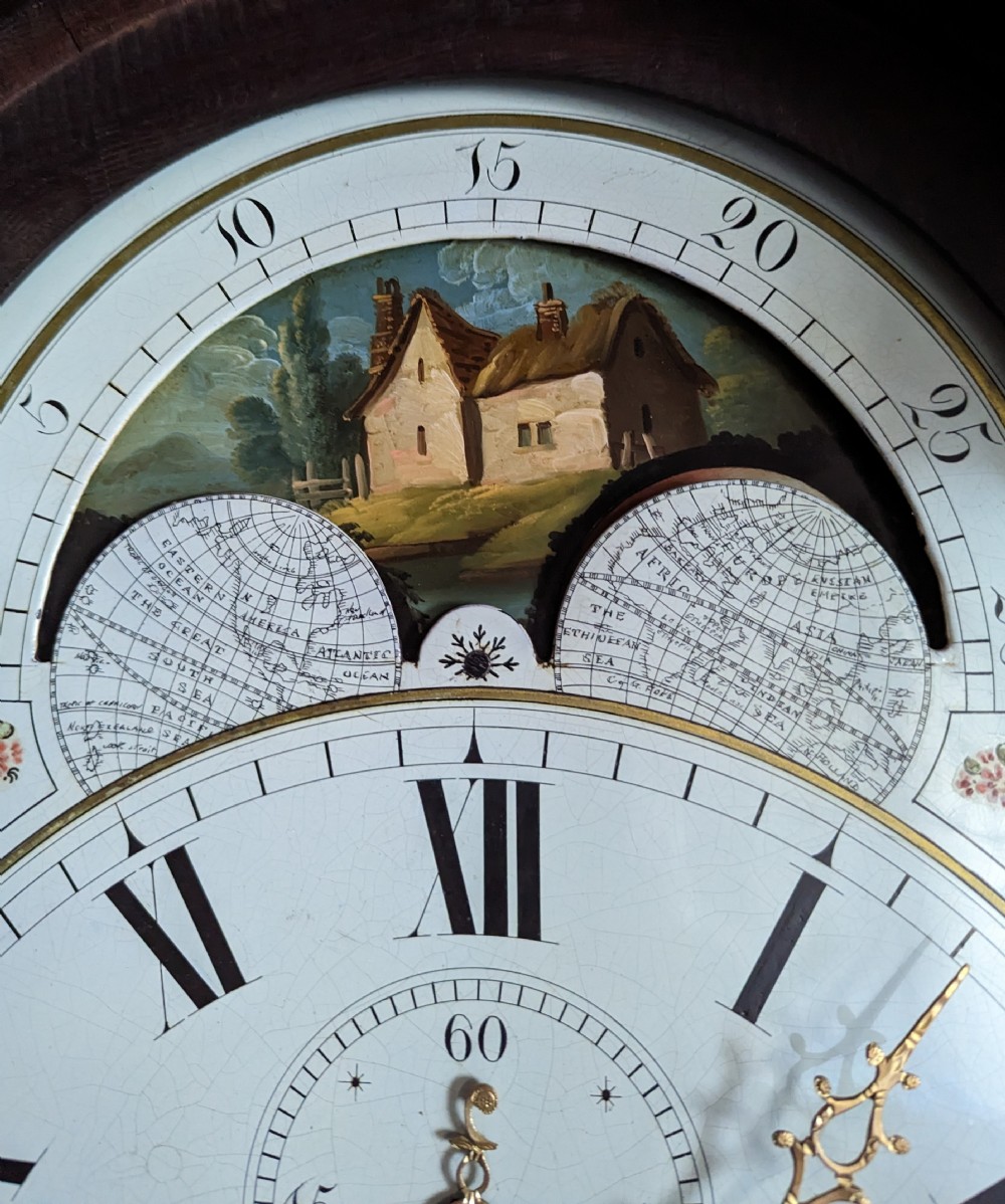 Early 19th C Moon Dial Longcase Long Case Grandfather Clock View VII