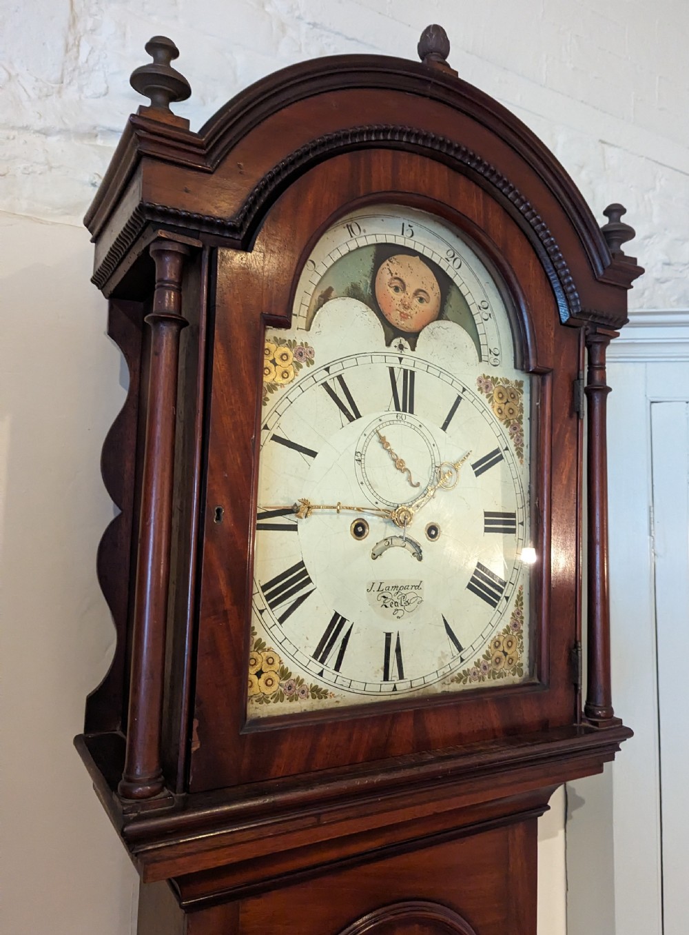 19th Cent Moon Dial Longcase Long Case Grandfather Clock View II