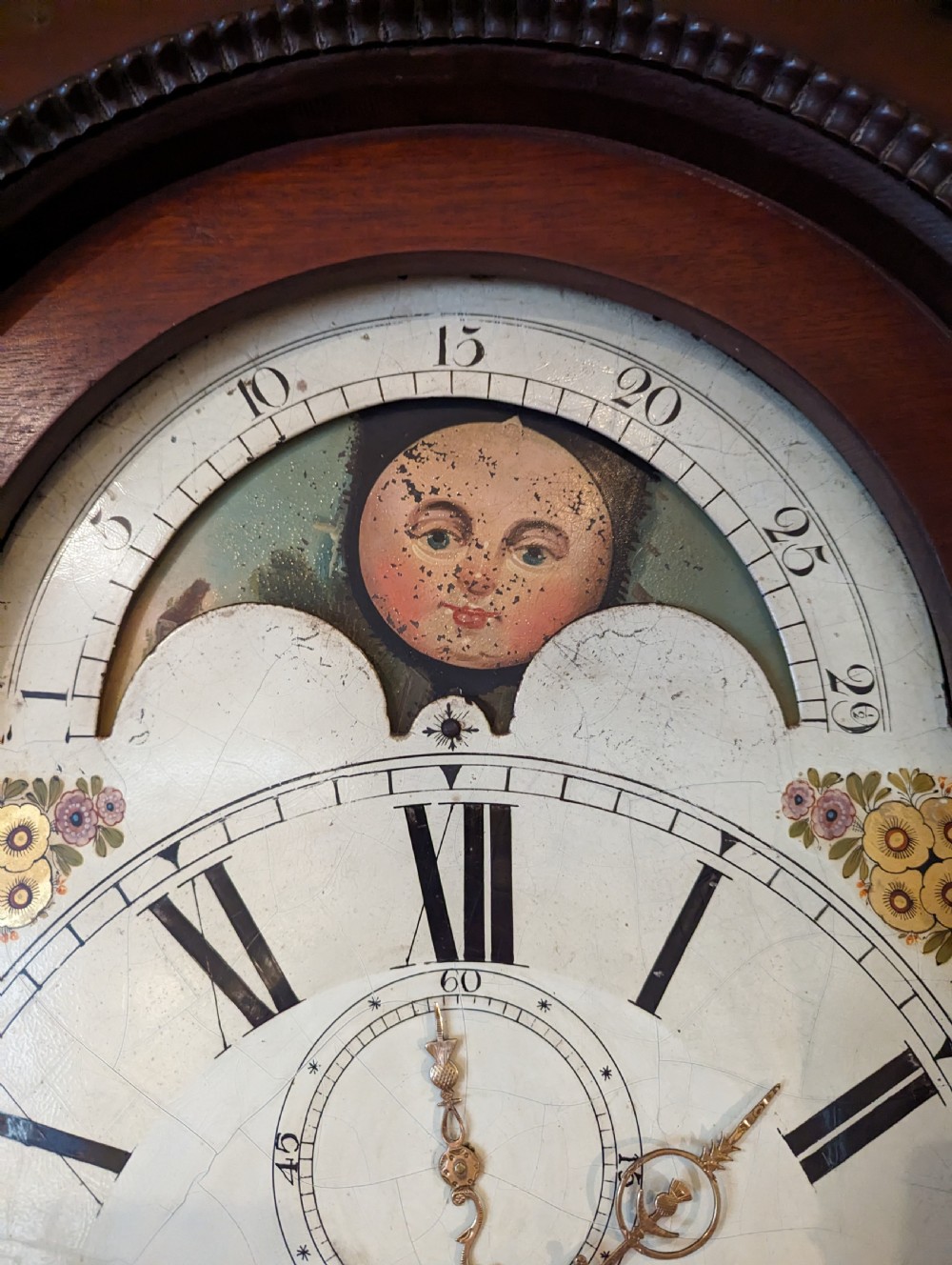 19th Cent Moon Dial Longcase Long Case Grandfather Clock View V