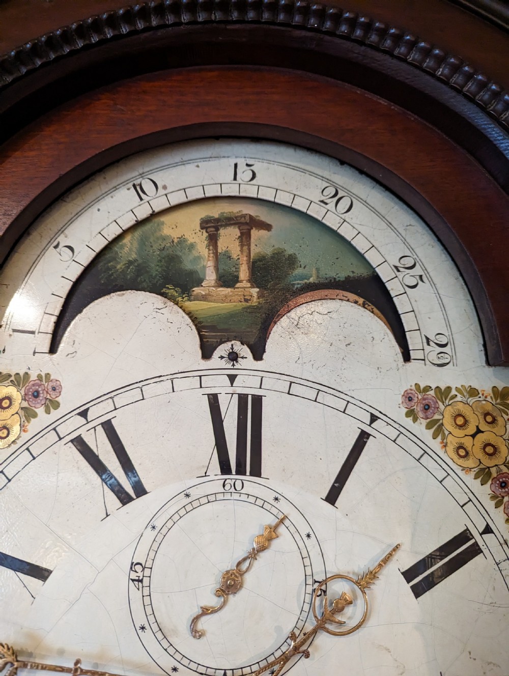 19th Cent Moon Dial Longcase Long Case Grandfather Clock View VI