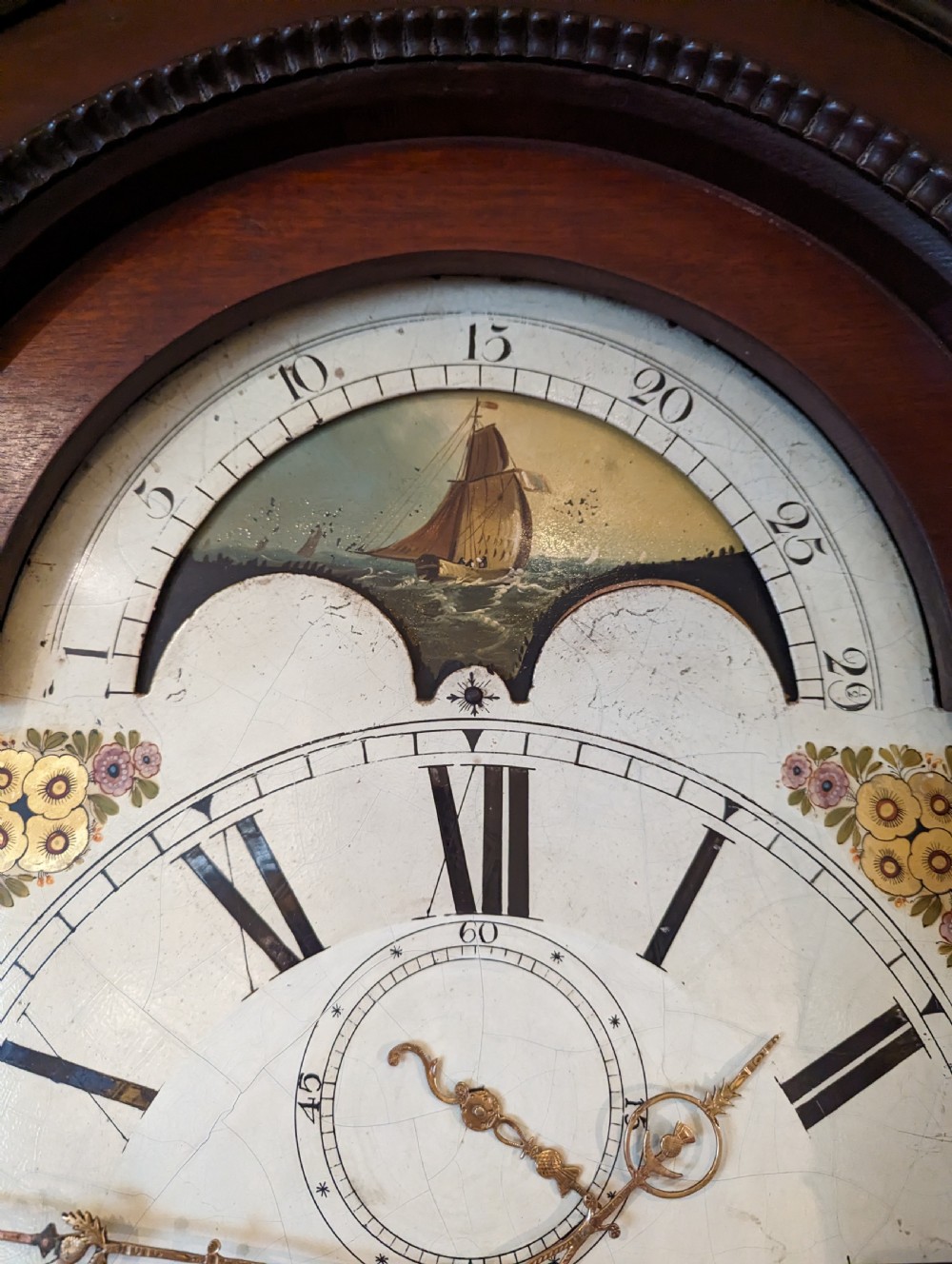 19th Cent Moon Dial Longcase Long Case Grandfather Clock View VIII