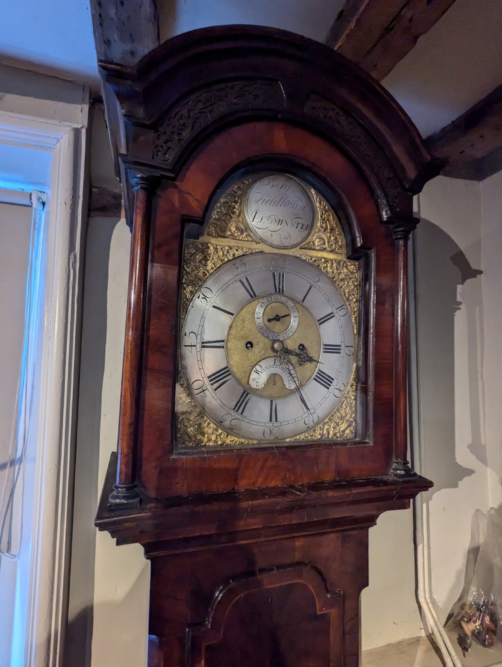 Mid 18th C Figured Walnut Longcase Long Case Grandfather Clock  View V