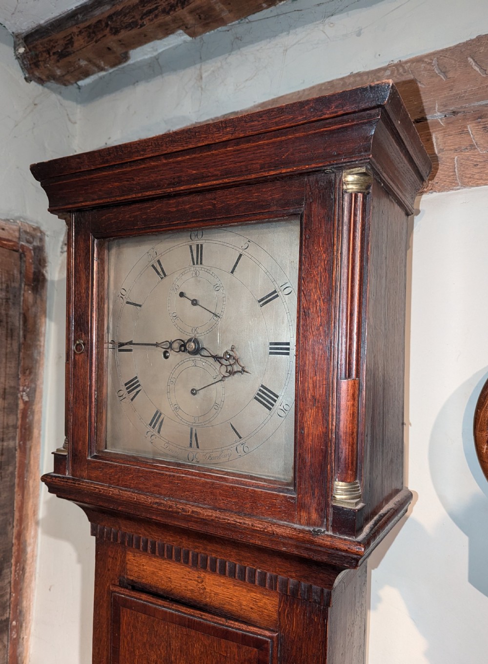 Geo III Oak and Mahogany Long Case Longcase Grandfather Clock View II