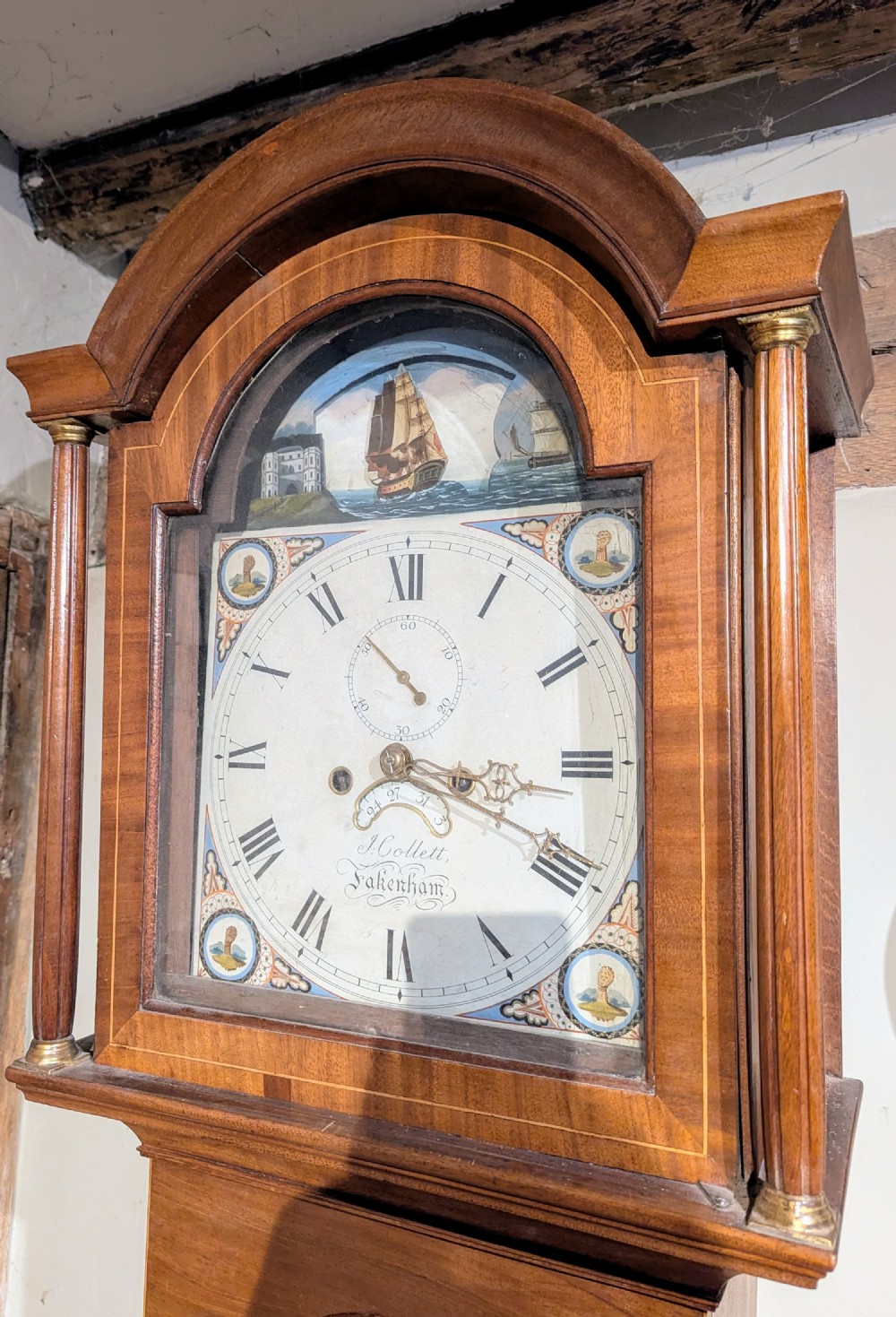 19th C Rocking Ship Automaton Longcase Long Case Grandfather Clock  View III