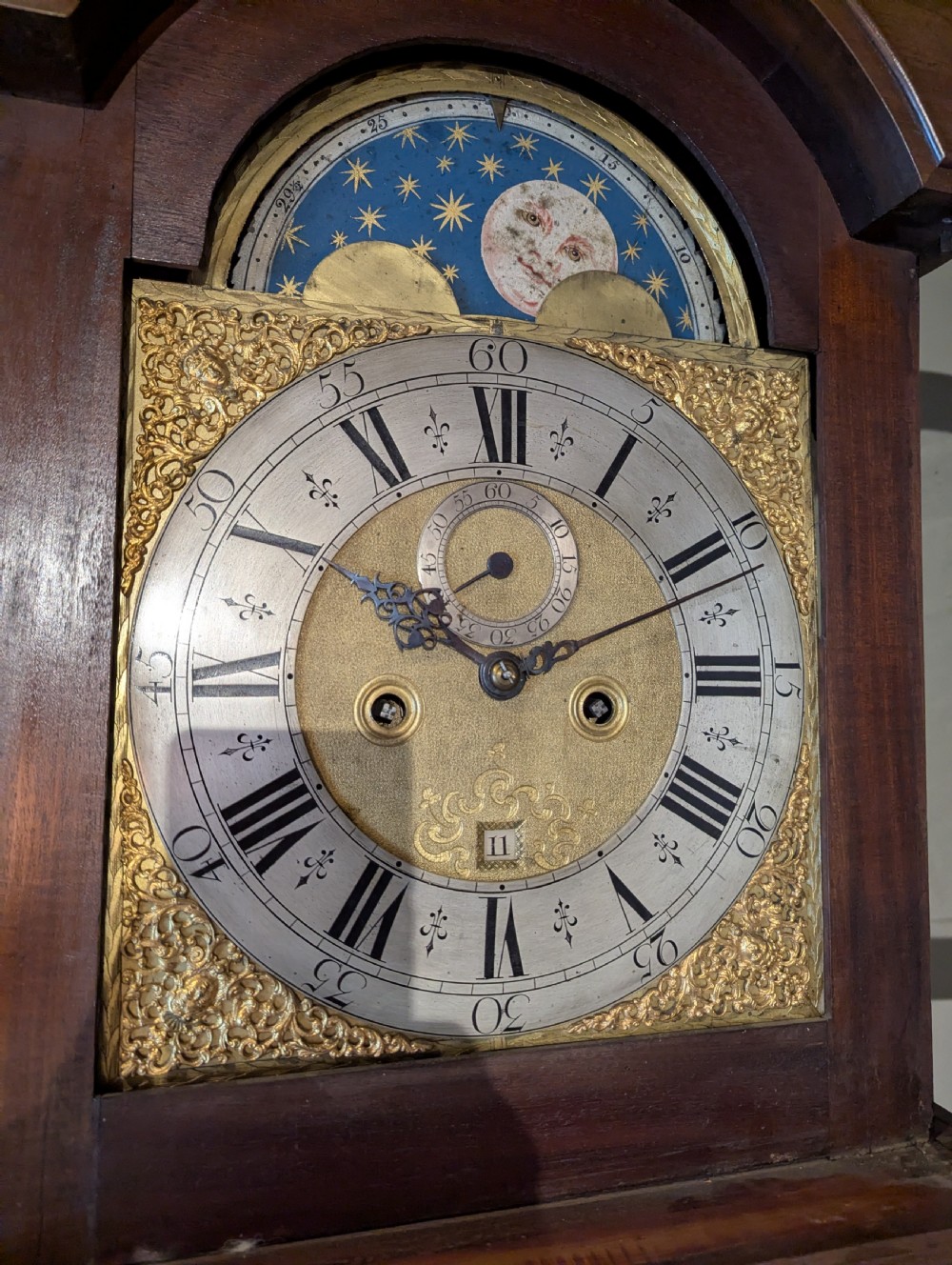 18th Cent Mahogany Moon Dial Longcase Long Case Grandfather Clock  View II