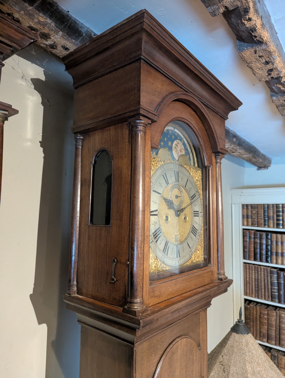 18th Cent Mahogany Moon Dial Longcase Long Case Grandfather Clock  View IV