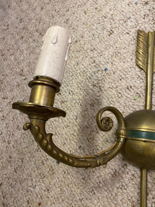 AN UNSUAL PAIR OF TWO LIGHT FRENCH SPEAR ANTIQUE WALLLIGHTS - ADDITIONAL PHOTO 4