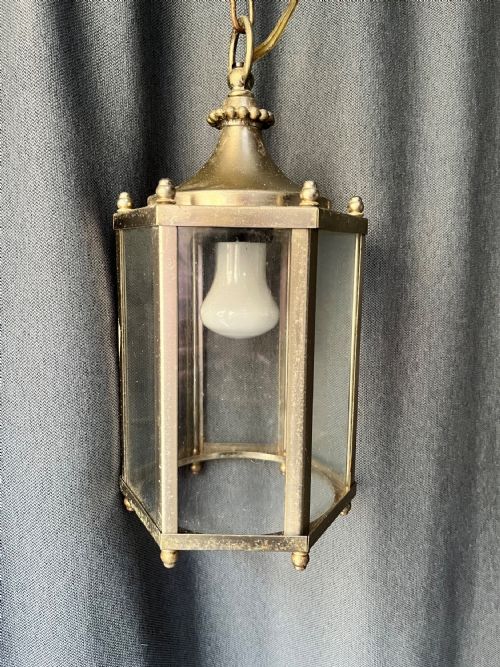 FRENCH HECTAGONAL SILVER PLATED ANTIQUE LANTERN C1920 - ADDITIONAL PHOTO 1