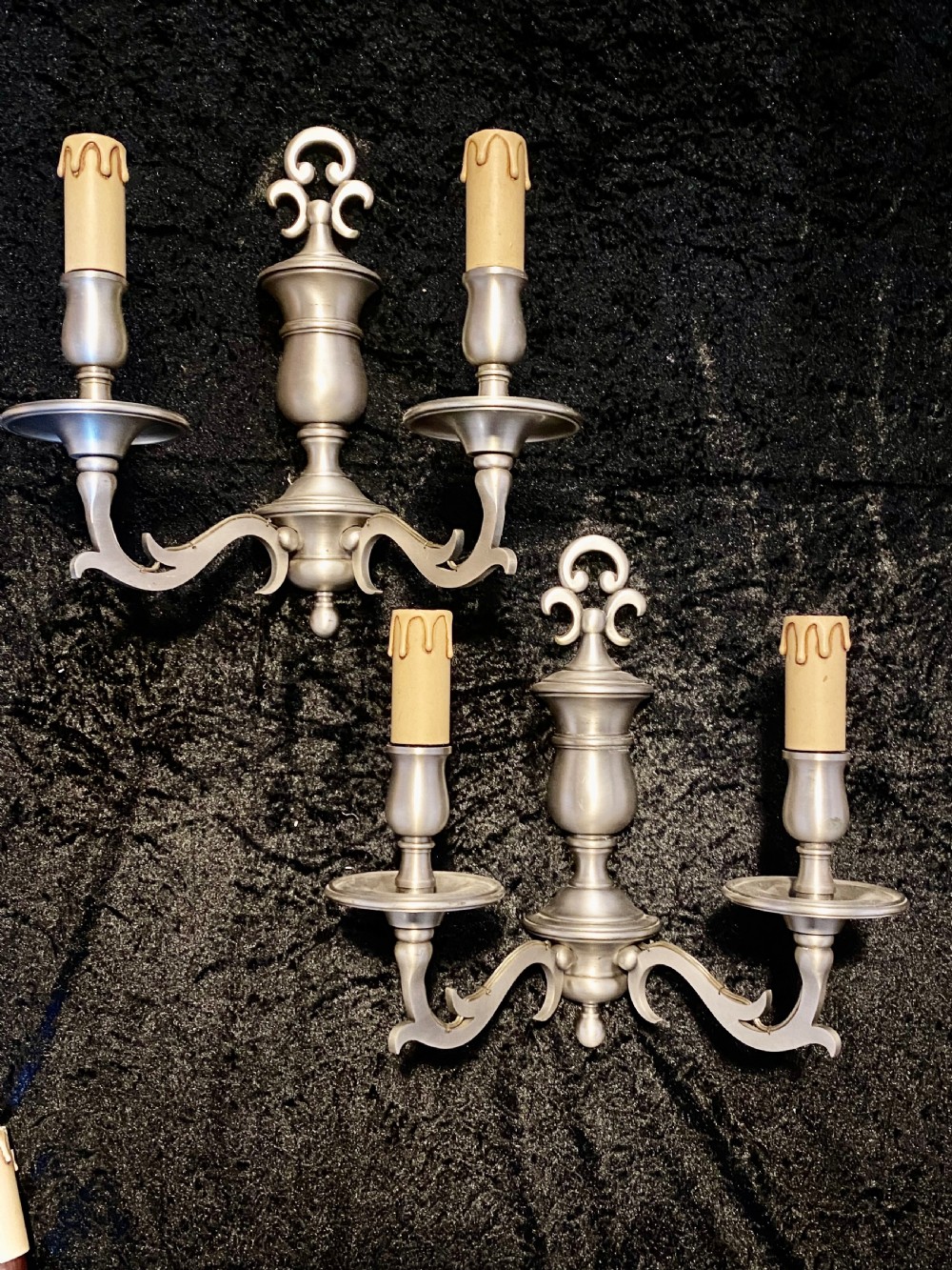 A Pair of  Dutch Twin arm Wall-lights pewter colour